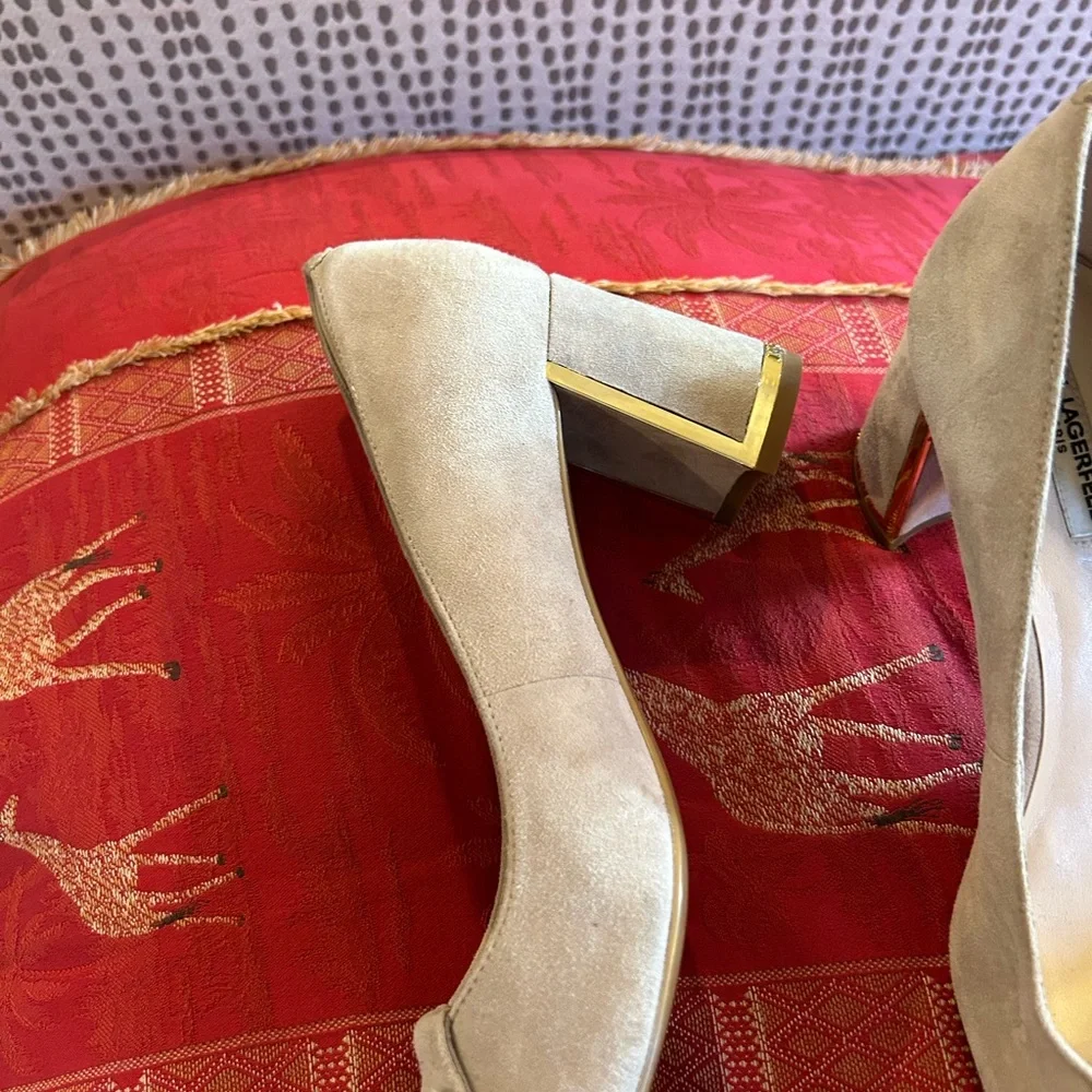 Karl Lagerfeld Cream Block Heel Women's Shoes - Picture 3 of 8